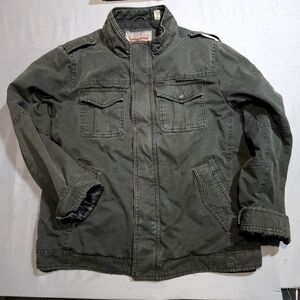 Levis Men’s Military Black Utility Jacket Size Large Zip & Button Up